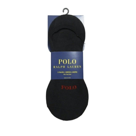 Polo Ralph Lauren Men's Socks 3 Pairs Dress Liners, Non-Slip Heel Black (6-12.5) - Picture 1 of 5